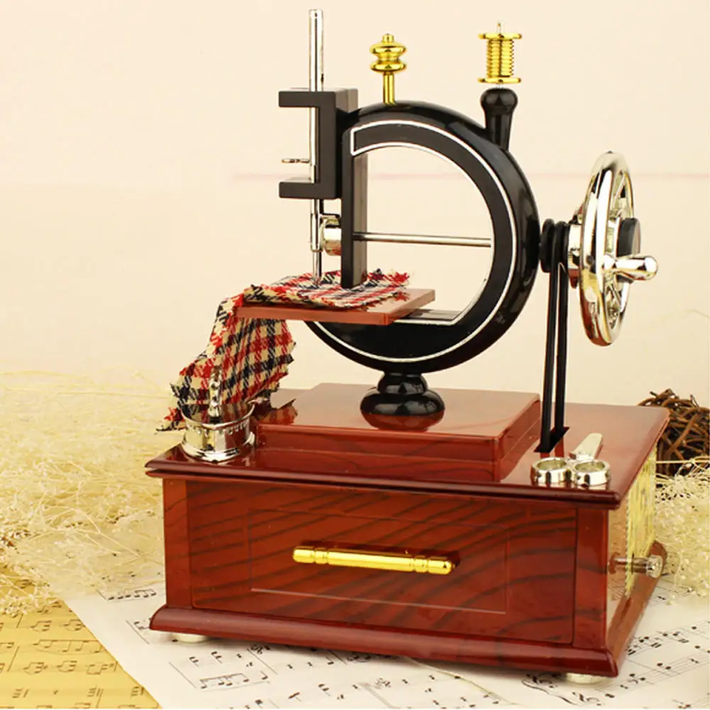 Retro Sewing Machine Music Box High Quality Vintage Style Mechanical Birthday Gift Table Decor Music Box