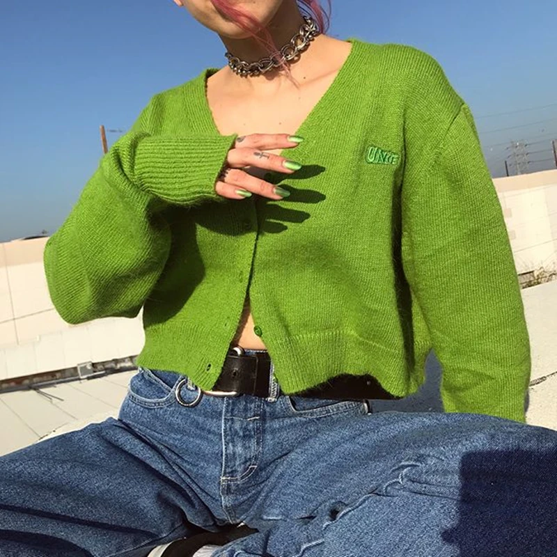 green cardigan
