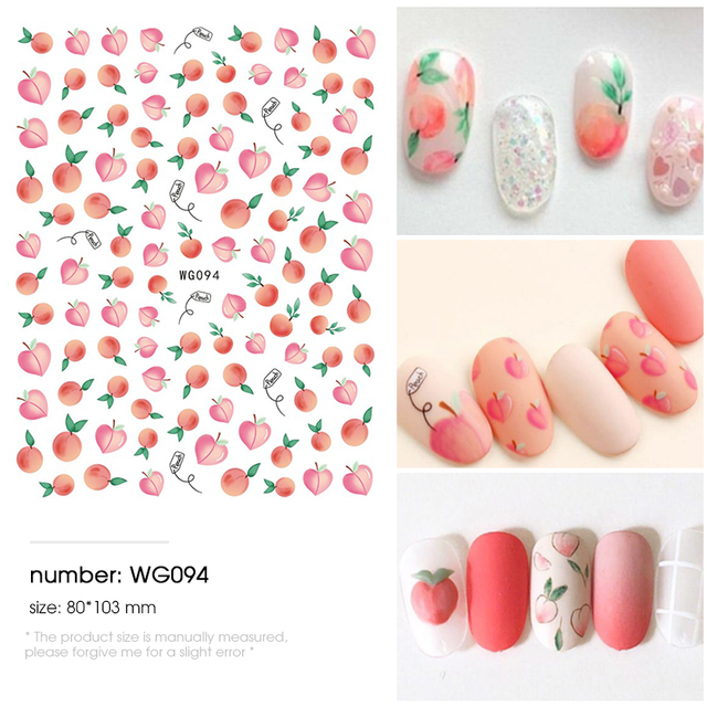 pieces 3D Super thin watermelon nails stickers tips Nail Art adhesive decals fruit Cool Design nail envelopes manicure