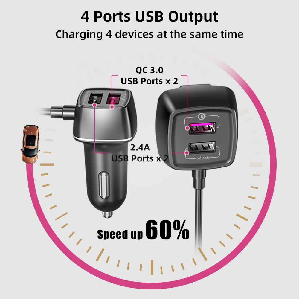 Deelife 4 USB порта автомобильное зарядное устройство в прикуриватель гнездо для