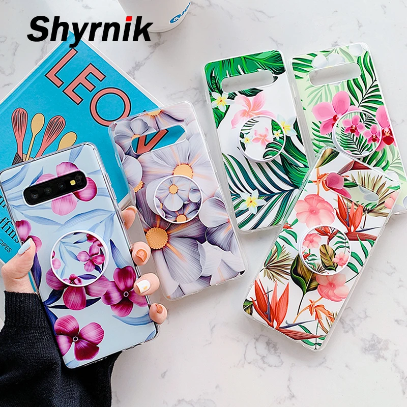 Holer Stand Case For Samsung Galaxy A30S A20 A50S A70 S10 S9 Note 10 + Back Cover on Soft TPU Silicone Flowers Phone Coque Capa | Мобильные
