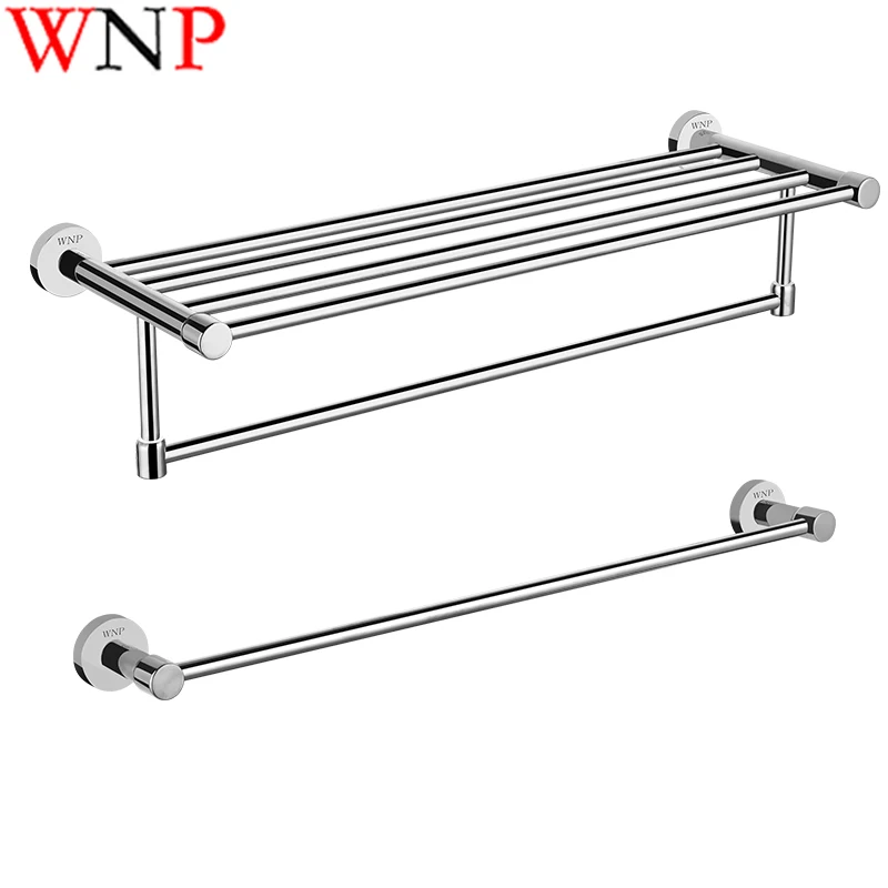 

WNP Sliver Mirror Chrome Polished Bathroom Hardware Wall Mounted Double Towel rack ,the Single Towel Rack Bathroom Accessories