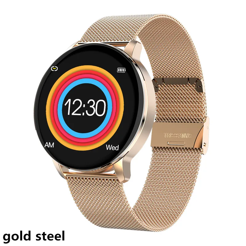 gold steel AMYNIKEER Смарт часы R5 полный экран сенсорные модные умные часы мониторинг сердечного ритма погоды управление музыкой водонепроницаемый - Цвет: gold steel