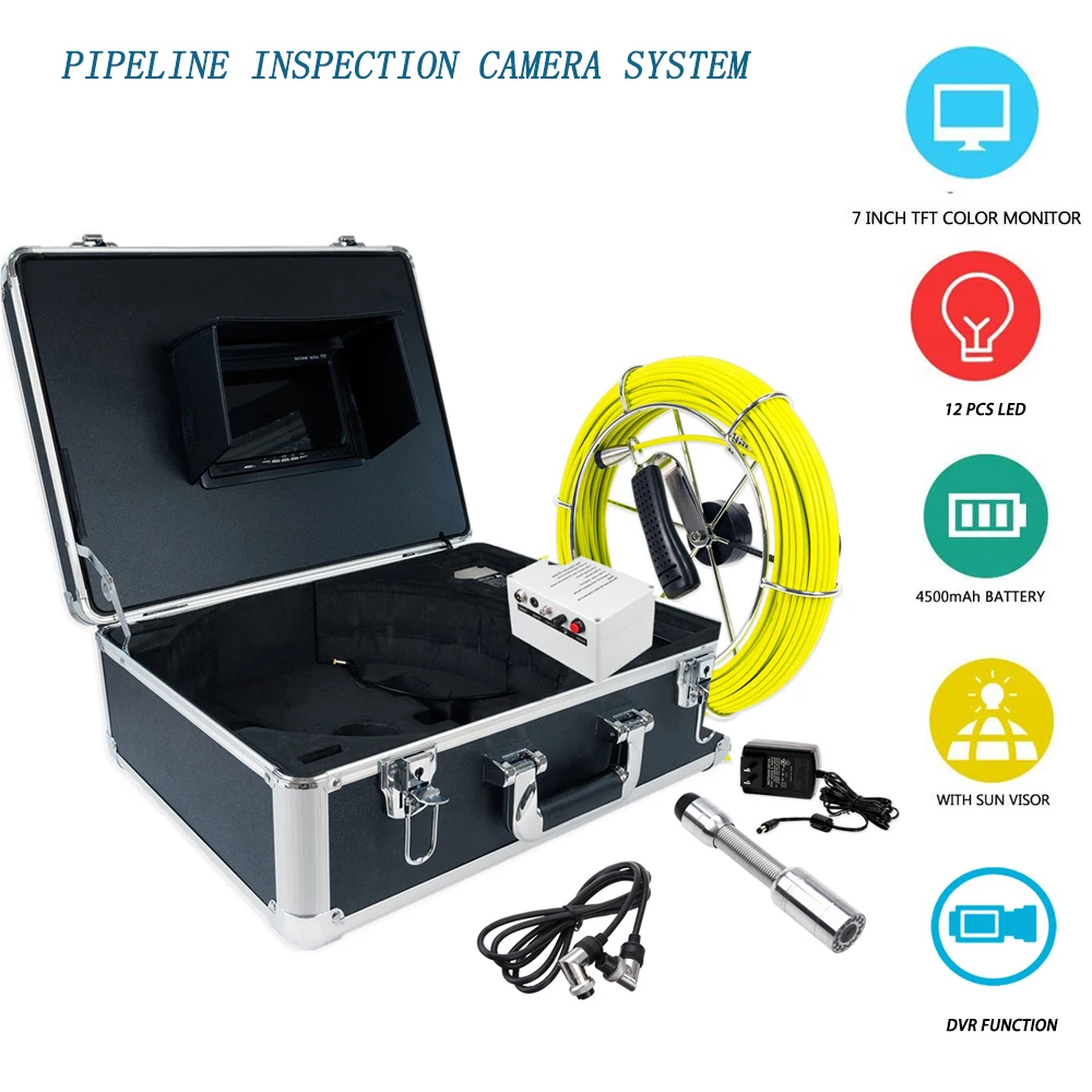 

DVR Recorder 7inch 23mm 1000TVL 20m Cable Pipeline Inspection Video CCTV Camera Drain Pipe Sewer Industrial Endoscope System