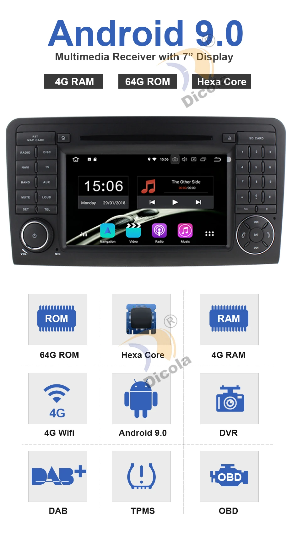 Discount Android 9.0 Car DVD Player for Mercedes Benz ML CLASS W164 ML300 ML350 ML450 ML500 Autoradio Stereo GPS navigation Wifi 4G 3