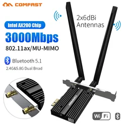 Placa de computador sem fio, banda dupla, 3000mbps, pcie, para intel ax200 pro card 802.11ax 2.4g/5ghz, bluetooth 5.1 pci express, wi fi 6, adaptador