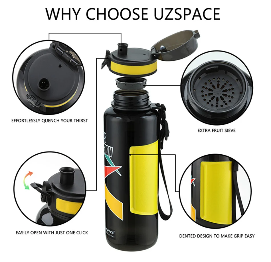 UZSPACE 500 мл Спортивная бутылка для воды, портативная герметичная пластиковая бутылка для напитков, для путешествий, альпинизма, Тритан, посуда для напитков с фильтром