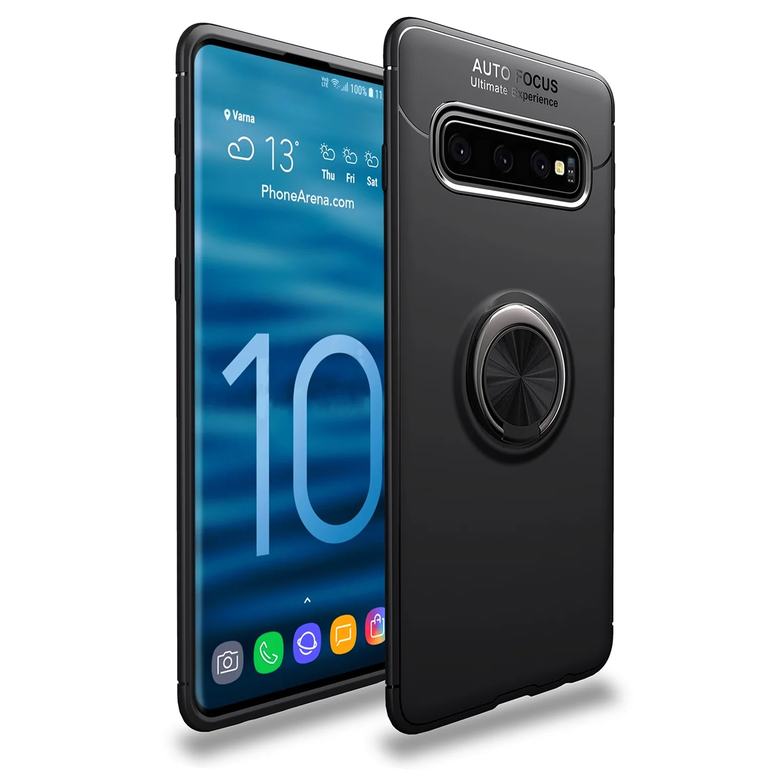 Для samsung Galaxy S10 5G S10E S10+ Plus чехол Lenuo Ударопрочный силиконовый+ металлическое кольцо держатель Подставка для телефона задняя крышка для samsung S10 - Цвет: Black