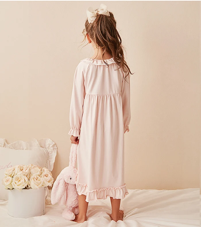 Girls Dress Girls Nightgowns Kids Nightgowns Vintage Children Sleepwear Girl Lolita Dress O Neck Princess Pajama Nightdress Cute Cotton Toddler Kid Ruffles Nightgowns 11T
