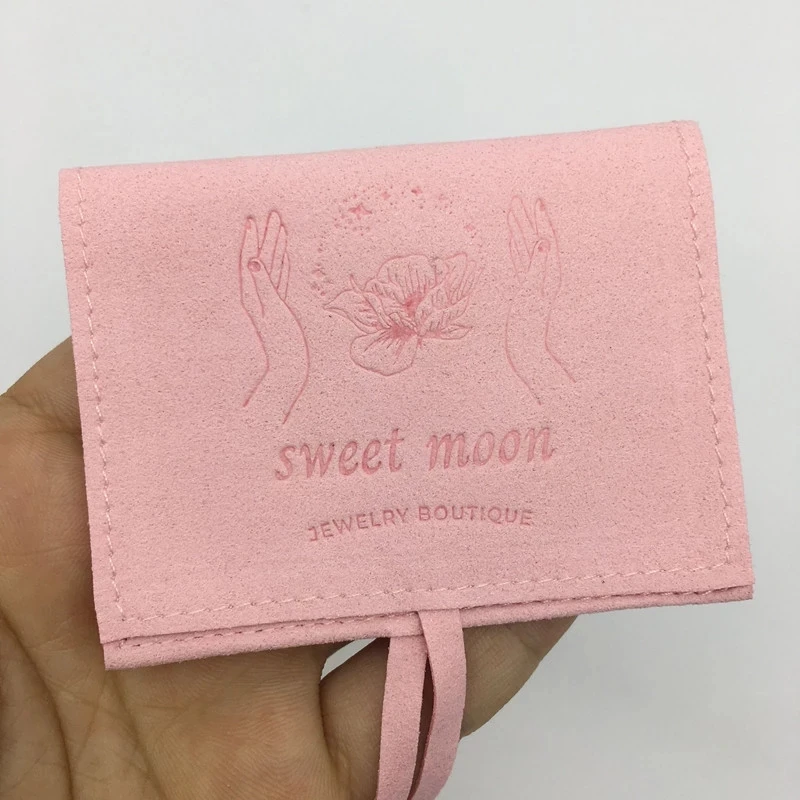 100pcs Custom embossing logo jewelry packaging pouches envelope bags with flap microfiber ring necklace jewellery storage bags
