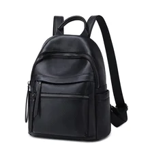 Black Soft Leather Backpack Designer Fashion Women Small Travel Backpacks 2021 Large Capacity Zipper Closure Daypack School Bags