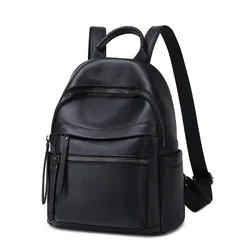 Black Soft Leather Backpack Designer Fashion Women Small Travel Backpacks 2021 Large Capacity Zipper Closure Daypack School Bags