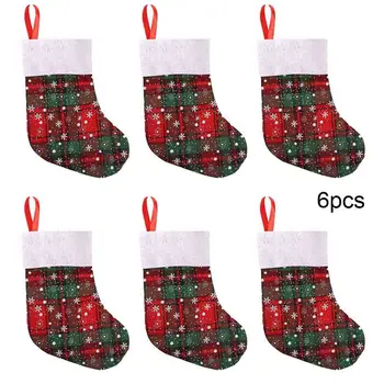 

Red Plaid Christmas Santa Claus Stockings Xmas Candy Bag Festival Party Favor Knit Snow Socks For Kids Doll Boots Stock Pendant