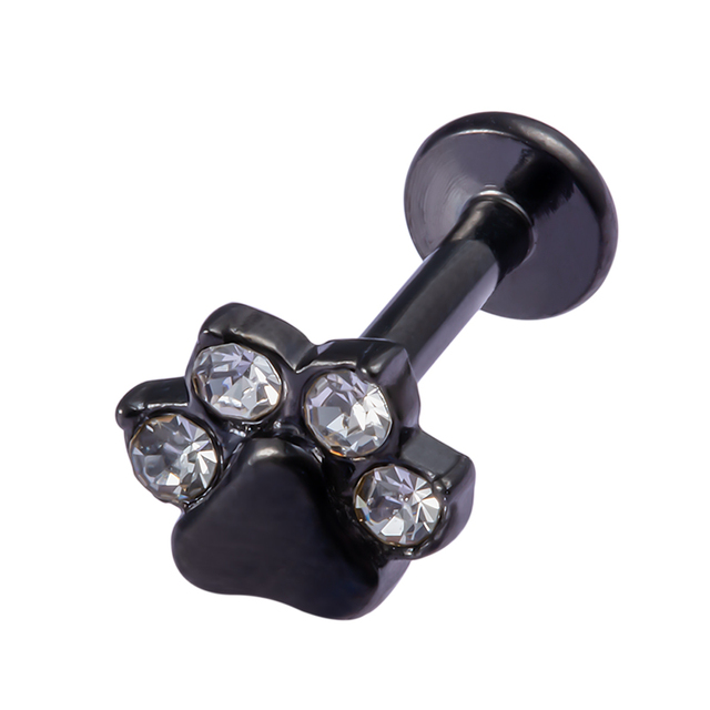 Paw Lip Ring Piercing Labret Stud Monroe Bar Zircon Internally Threaded Tragus Helix Ear Cartilage Earring Body Jewelry 16G
