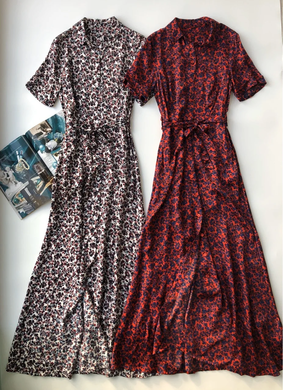 

Dress Light Women Vintage Floral Dress Lightly Light Sweet Elegant Copper Long Shirt Dress