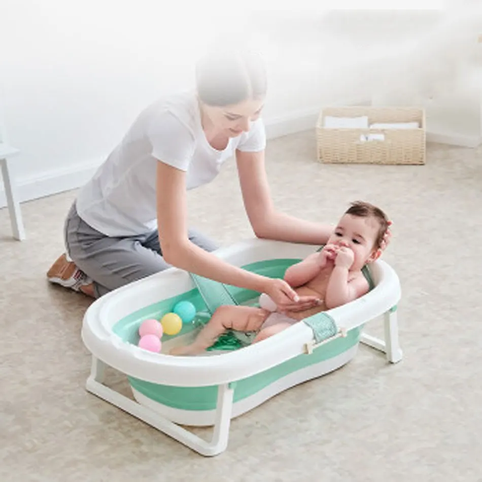 Bañera plegable para bebé recién nacido, soporte con cojín, termómetro  inteligente, portátil - AliExpress