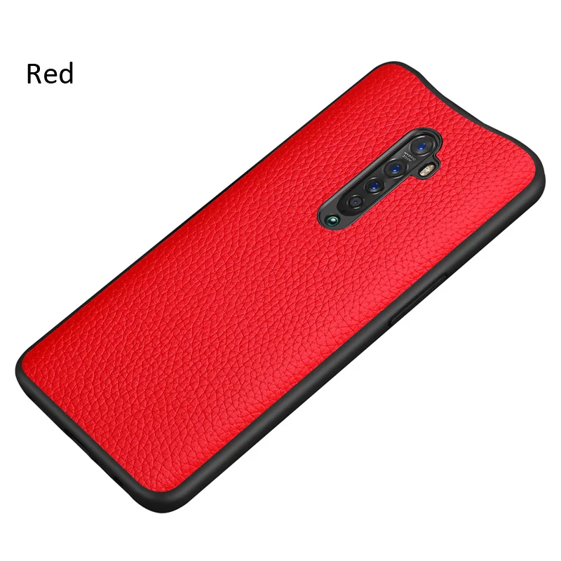 Red Личи кожаный чехол для Oppo Reno2 бизнес защитный чехол - Цвет: Red