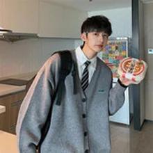 

Mens Spring Autumn Casual Streetwear Clothes Men Clothing Knitted Korean Fashion Cardigan Sweater Men V-neck Button Up Cardigan