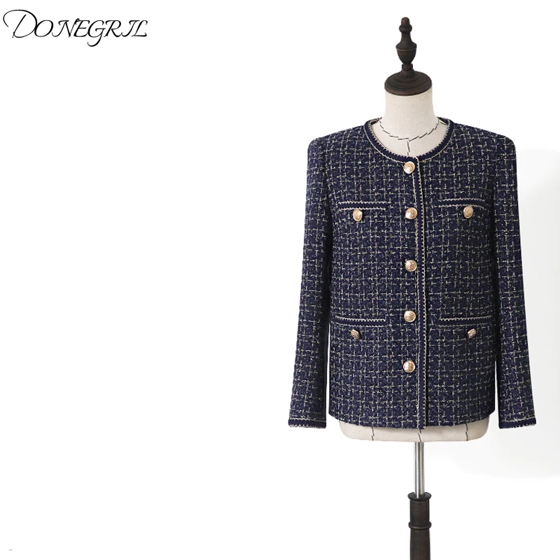 

2020 Spring Autumn New Womens Tweed Jackets Plaid Coats Long Sleeve Elegant Tassel Jackets Open Stitch Coats Outerwear