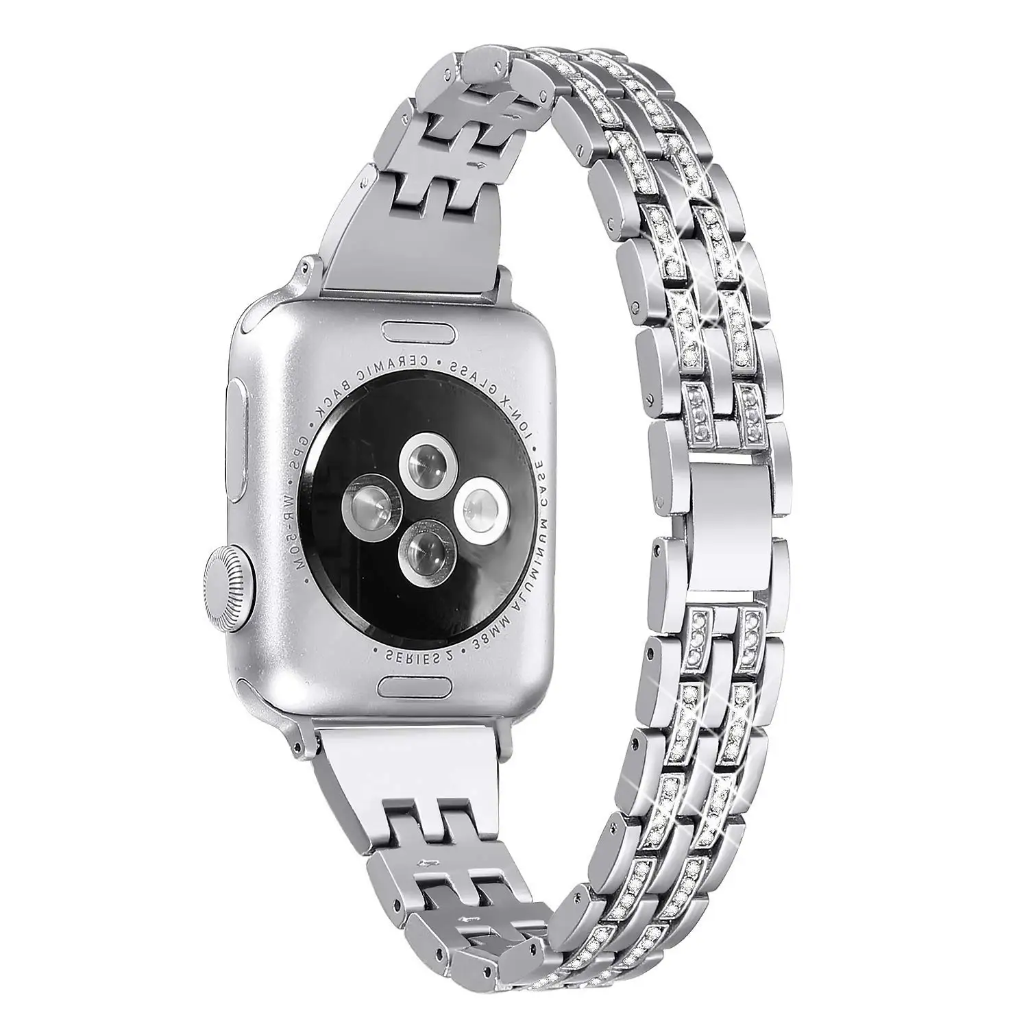 SILVER Металлический ремешок для часов, совместимый с Apple Watch, 38 мм, 40 мм, 42 мм, 44 мм, 4 серии, браслет с алмазной инкрустацией, 4 цвета на выбор - Цвет ремешка: SILVER
