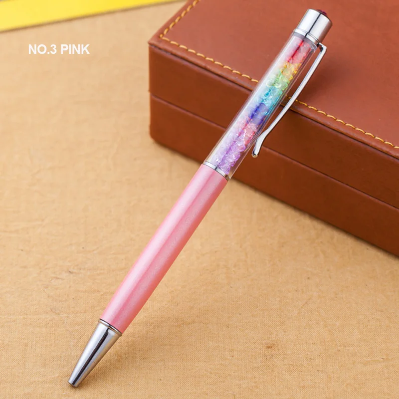 Радужная цветная ручка с драгоценным камнем, кристальная металлическая Радужная ручка, стилус для сенсорного экрана, шариковая ручка - Цвет: NO.3