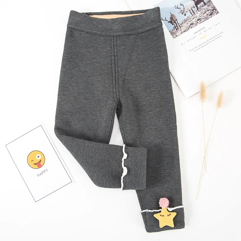 Winter Baby Fleece Legging Toddler Girls Warm Pants Trousers for Girls Fashion Girls Clothing - Цвет: Gray-Stars