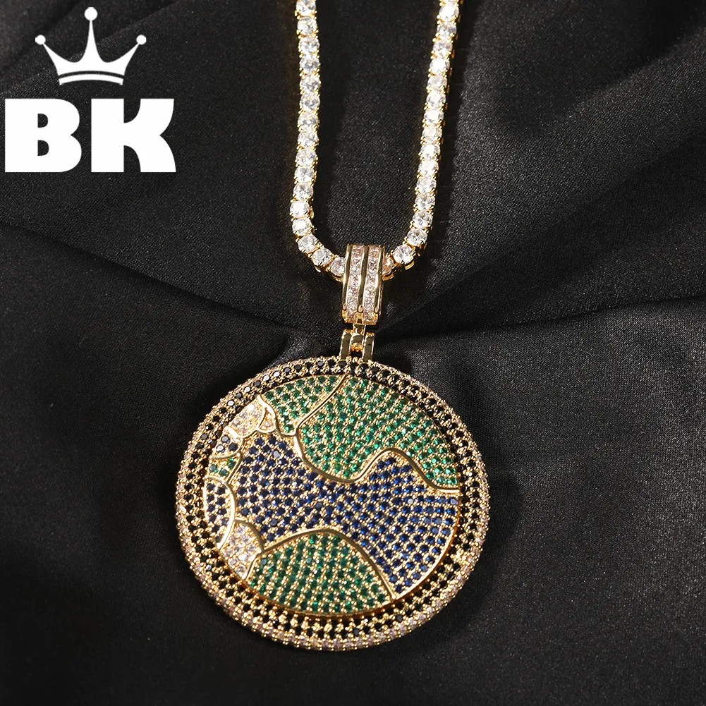 

THE BLING KING Zircon Spinning the Earth Pendant Necklace Hip Hop Full Iced Out Cubic Zirconia gold plated CZ Stone