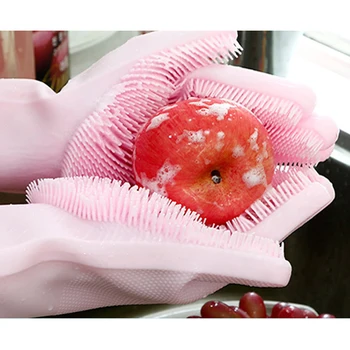 

Magic Silicone Gloves Dishwashing Vergetable Fruit Washing Sponge Rubber Scrubber Gloves Kitchen Cleaning 2 Pair