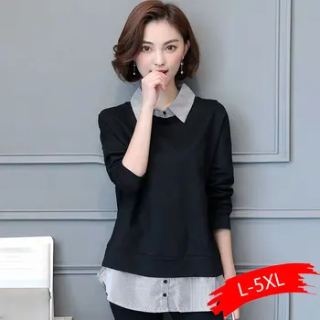 

2020 autumn new large size women shirt New Design sweater stitching shirts top clothes female Drop Shipping