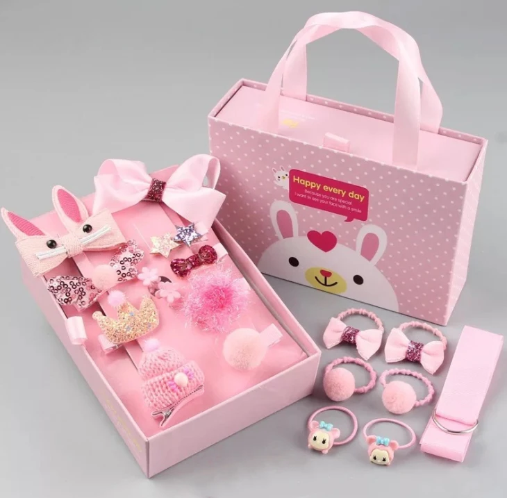 Gift Box-G 18 шт./кор. милые женские аксессуары для волос комплекты повязка на голову подарки комплект с бантом для маленькой девочки Заколки Принцесса ободки для волос заколки для волос - Цвет: Gift Box-G