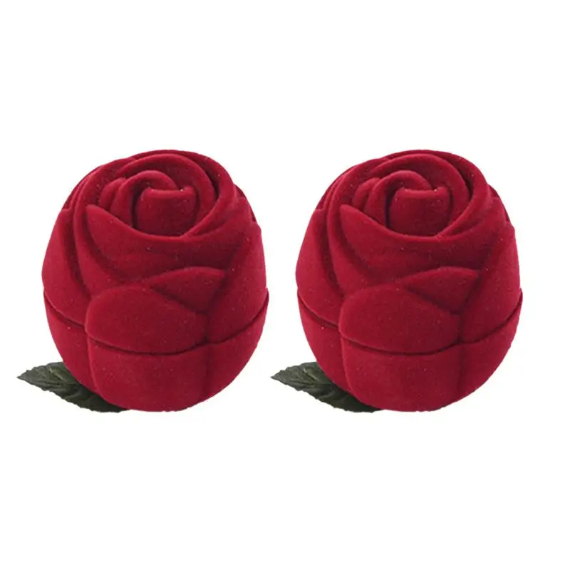 

2pcs Fashion Jewelry Box Rose Shape Ring Packing Box Creative Jewelry Storage Box