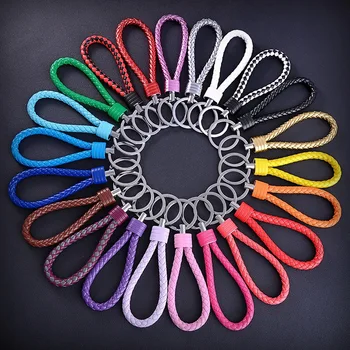 

Keychain 24 Color Fashion Handmade Leather Rope Woven Metal key rings Key Chains Men or Women Key Holder Key Auto Keyring Gifts