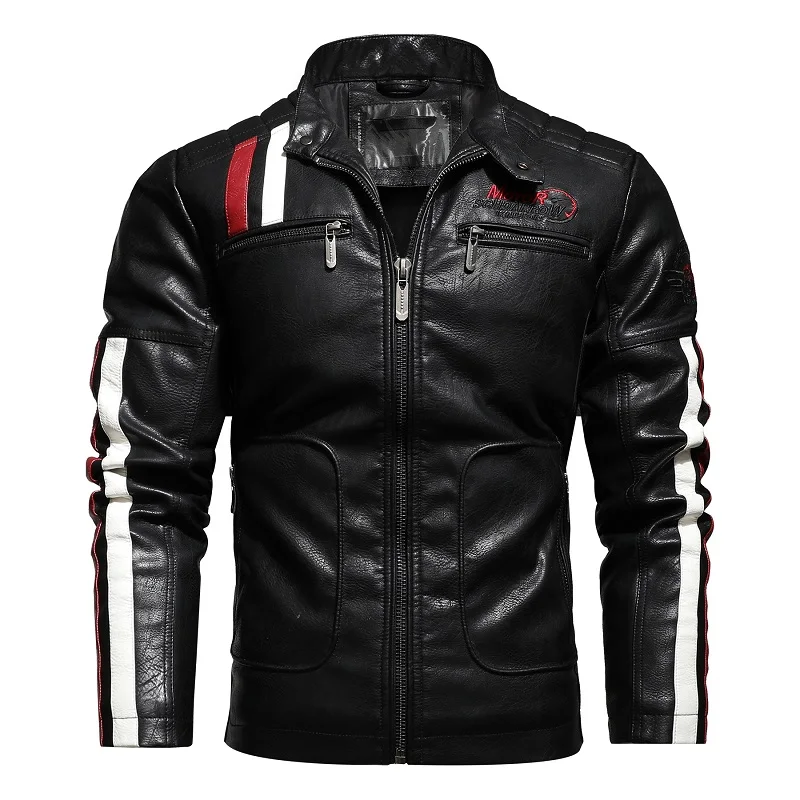 Mens Motorcycle Jacket 2021 Autumn Winter Men New Faux PU Leather Jackets Casual Embroidery Biker Coat Zipper Fleece Male Jacket leather jacket outfit men Casual Faux Leather