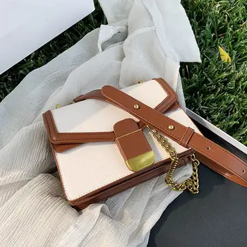 

Crocodile pattern Square Crossbody bag 2020 New Quality Leather Women's Designer Handbag Contrast color Shoulder Messenger Bag