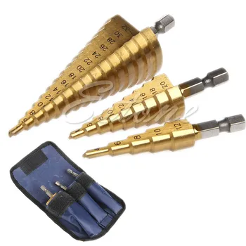 

New 3Pc Set Steel Titanium Nitride Coated Step Drill Bit Quick Change 1/4" Shank