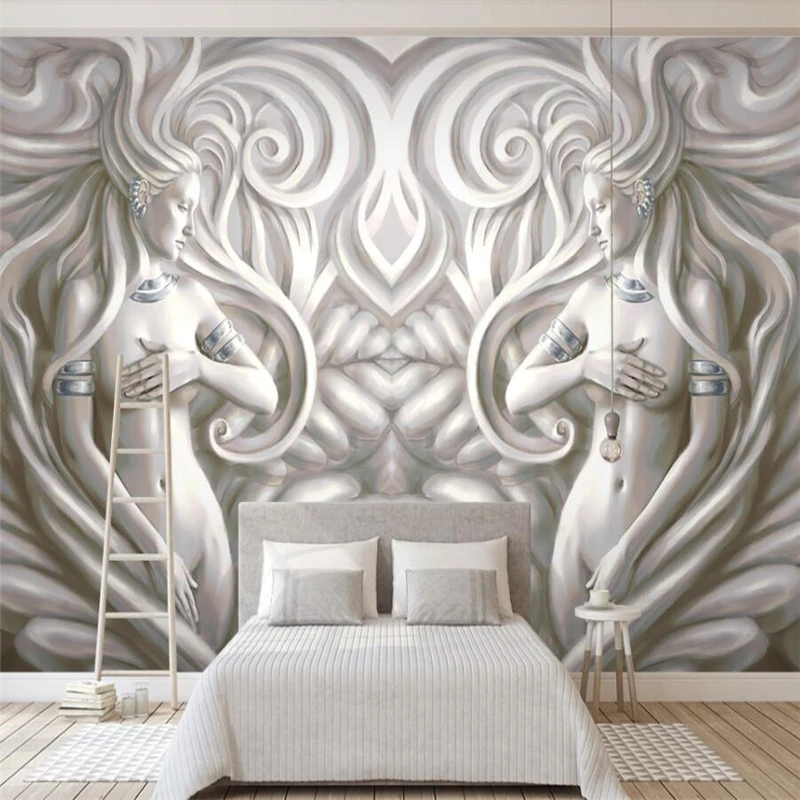 Beibehang-European-relief-beautiful-sculpture-modern-fashion-3D-TV-background-wall-custom-large-mural-green-wallpaper (1)