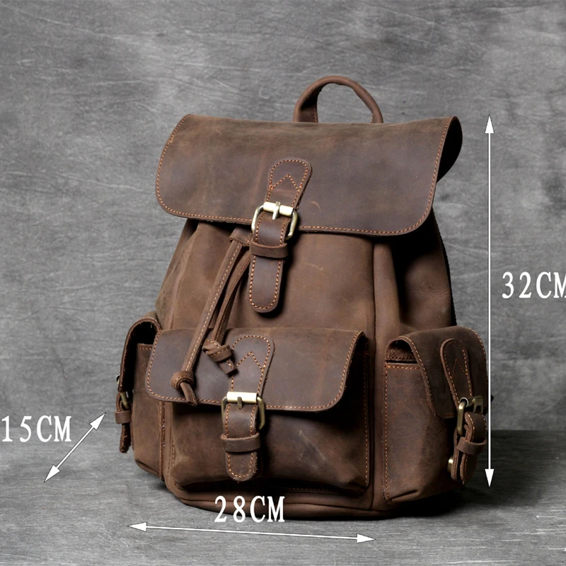 

2019 Brand High Quality Cowhide Mini Backpack Designer Handmade Original Crazy Horse Leather Vintage Double Shoulder Bag Bolsa