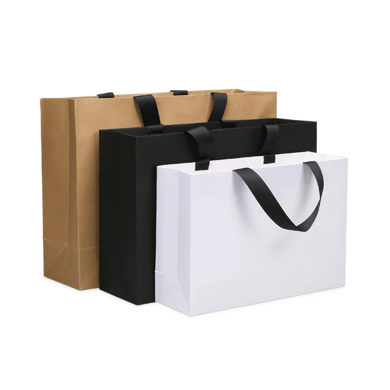 100 Stücke Hohe qualität Schwarz Weiß Kraftpapier Tasche Mit Griff Hochzeit Tasche Modische tuch schuhe geschenk papiertüten Großhandel