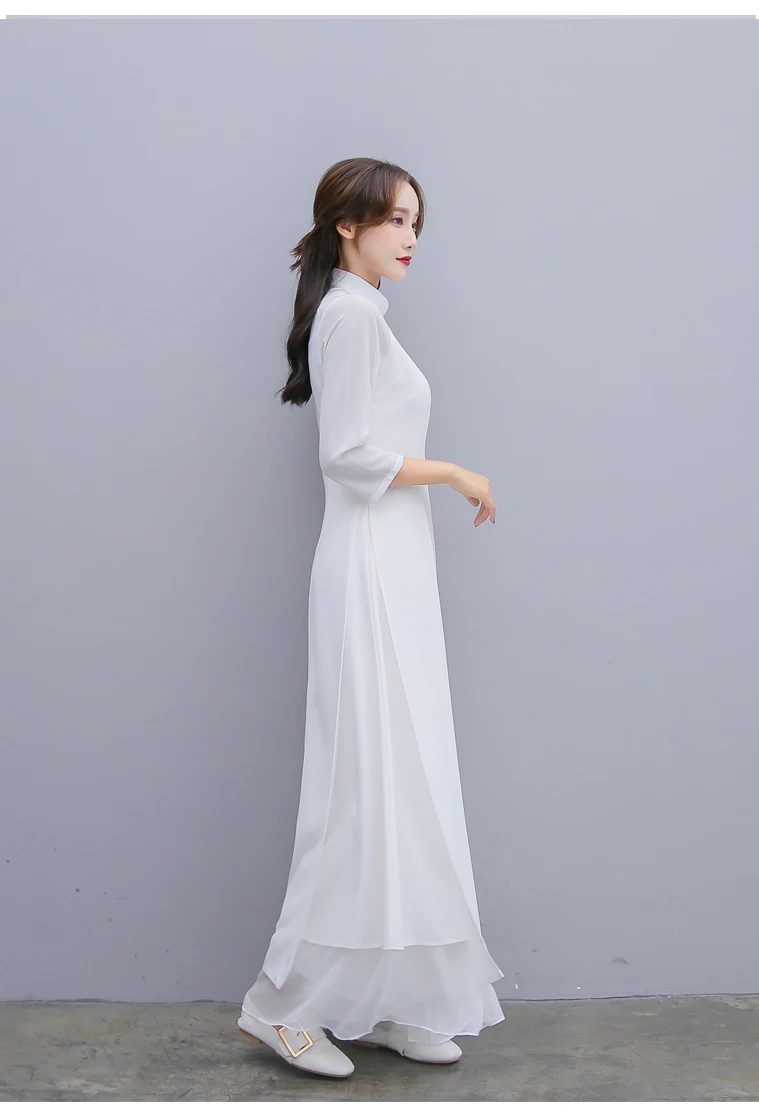 Женское однотонное белое aodai вьетнамское традиционное платье ao dai вьетнамское платье вьетнамские костюмы улучшенное платье Ципао
