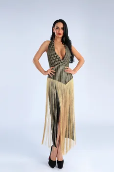 

High Quality Sexy Women Black Tassel Halter Dress Rayon Bandage Simple Elegant Homecoming Evening Party Dress