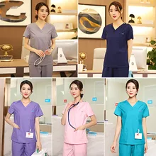 Женская новая хлопковая одежда с разрезом, большой размер, изоляция, короткий рукав, Хирургическая Одежда, доктор, медсестры, рабочая одежда