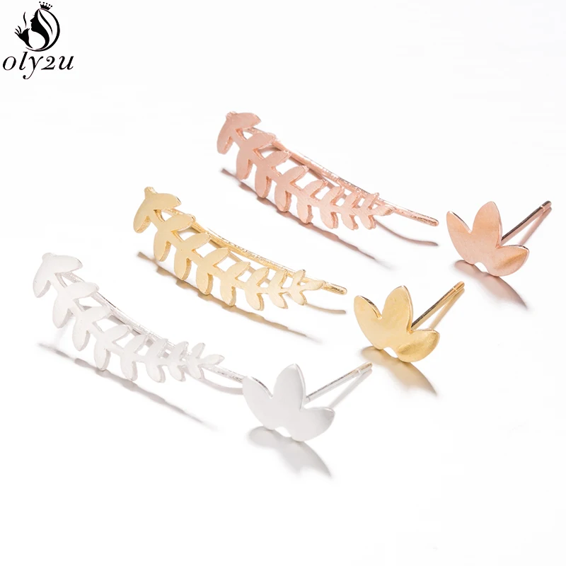 Oly2u винтажные богемные серьги-ветки в виде листьев, каффы, ушные альпинисты для женщин, вечерние асимметричные серьги-гвоздики с перьями, женские серьги