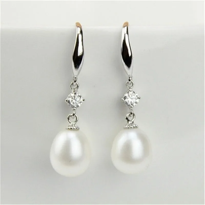 8/10/12mm cultured natural freshwater drop pearl earrings with sterling silver dangling,pearl jewelry for women