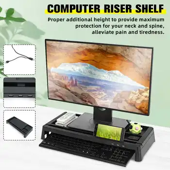 

Computer Screen Riser Keyboard Rack with USB Cable Desk Shelf Office Table Organizer Desktop Display Bracket Laptop Holder