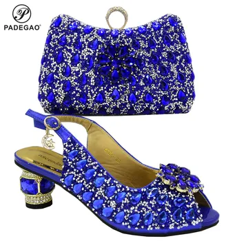 

Summer New Design Elegant Blue Color Shoes And Bag To Match Set African Ladies Comfortable Heels for Royal Wedding Party