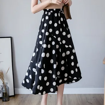 

Polka dot ruffle skirt New Arrivals 2020 Summer Mid-Calf Chiffon skirt women Fashion casual irregular women skirts