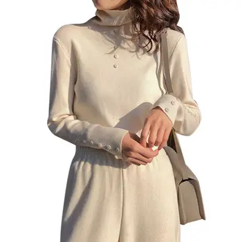 

Z 2019 Autumn Winter Sweater Women Button Button Slim Long-Sleeve High Collar Slim Knit Pullover Bottom Sweater jersey mujer