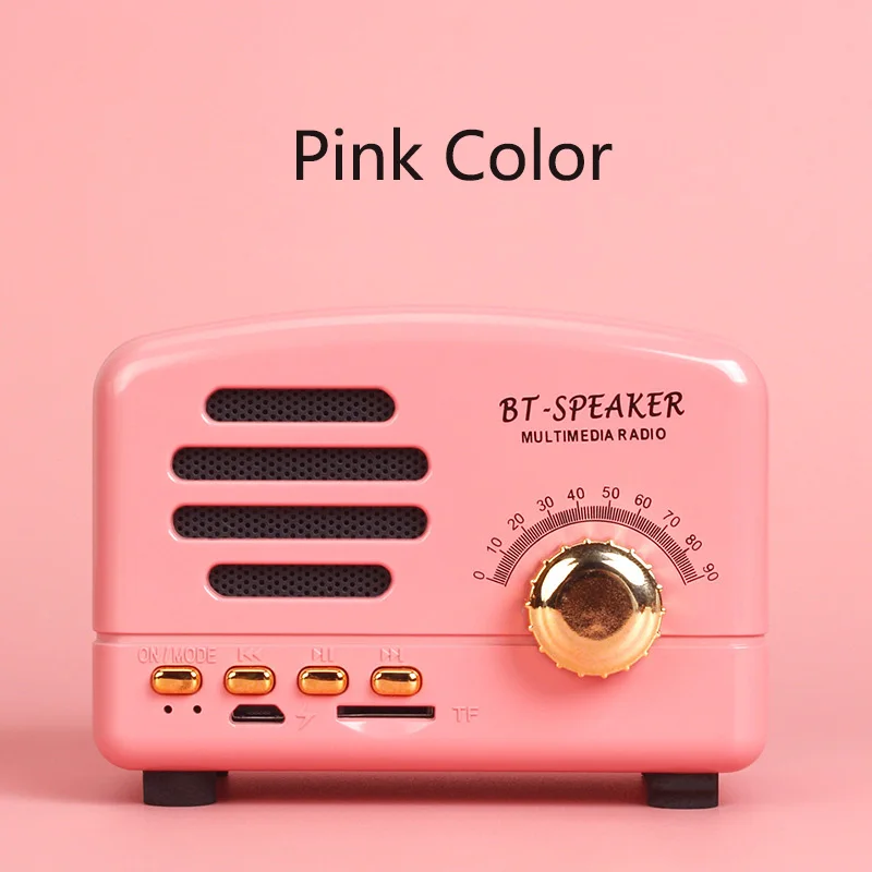 Pink Ретро мини портативный беспроводной динамик s Ретро Bluetooth Колонка бас стерео сабвуфер Handsfree MP3 плеер для телефона - Цвет: Pink
