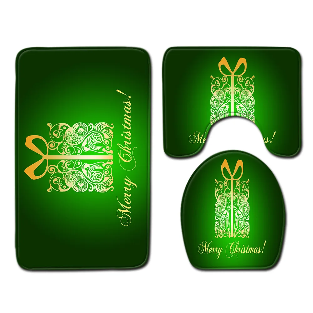 Zeegle Christmas 3pcs Bathroom Mat Set Anti-slip Bathroom Doormat Shower Mat Flannel Soft Toilet Seat Cover Absorbent Toilet Set - Цвет: QA59