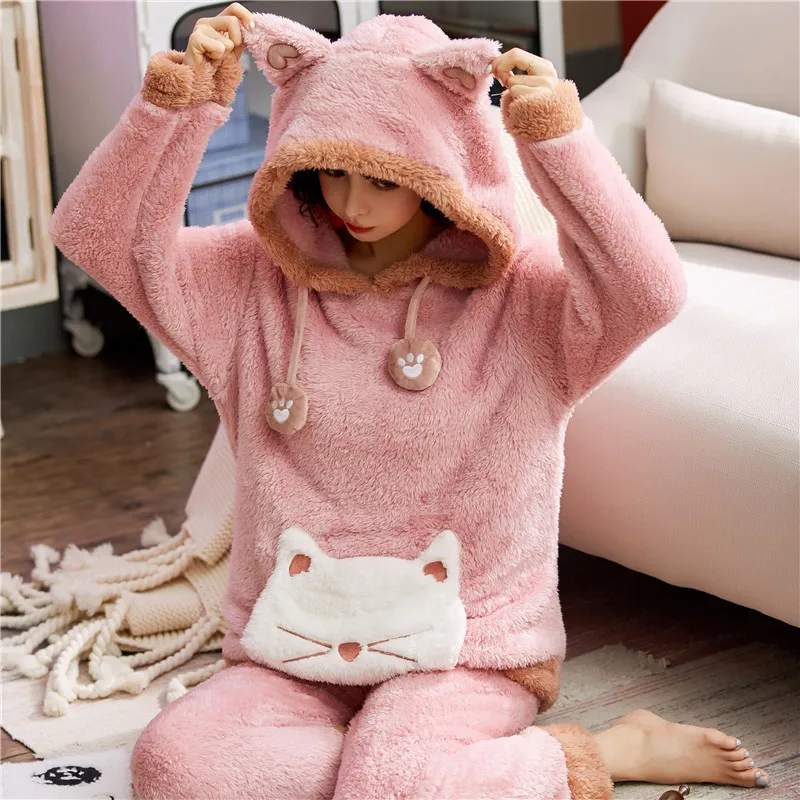 

[HS #811 #-801 # Collection] Long-sleeved Pullover Long Velvet Hooded And rong shui yi Home Wear Two-Piece Set